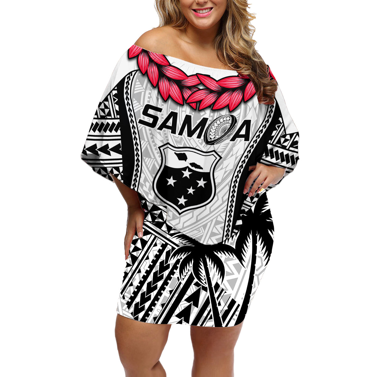 Samoa Rugby Off Shoulder Short Dress Go Champions World Cup 2023 Polynesian Unique - Wonder Print Shop