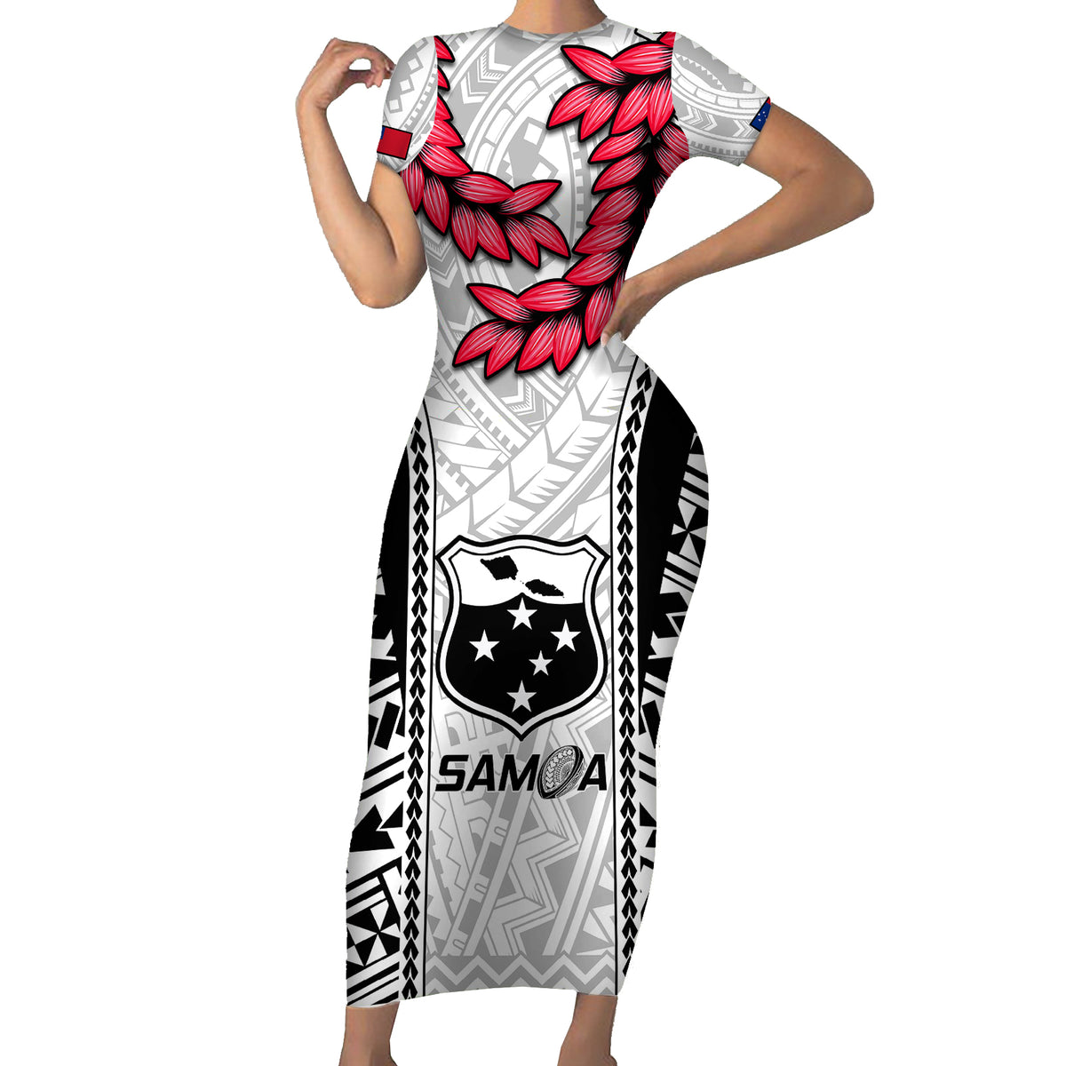Samoa Rugby Short Sleeve Bodycon Dress Go Champions World Cup 2023 Polynesian Unique - Wonder Print Shop