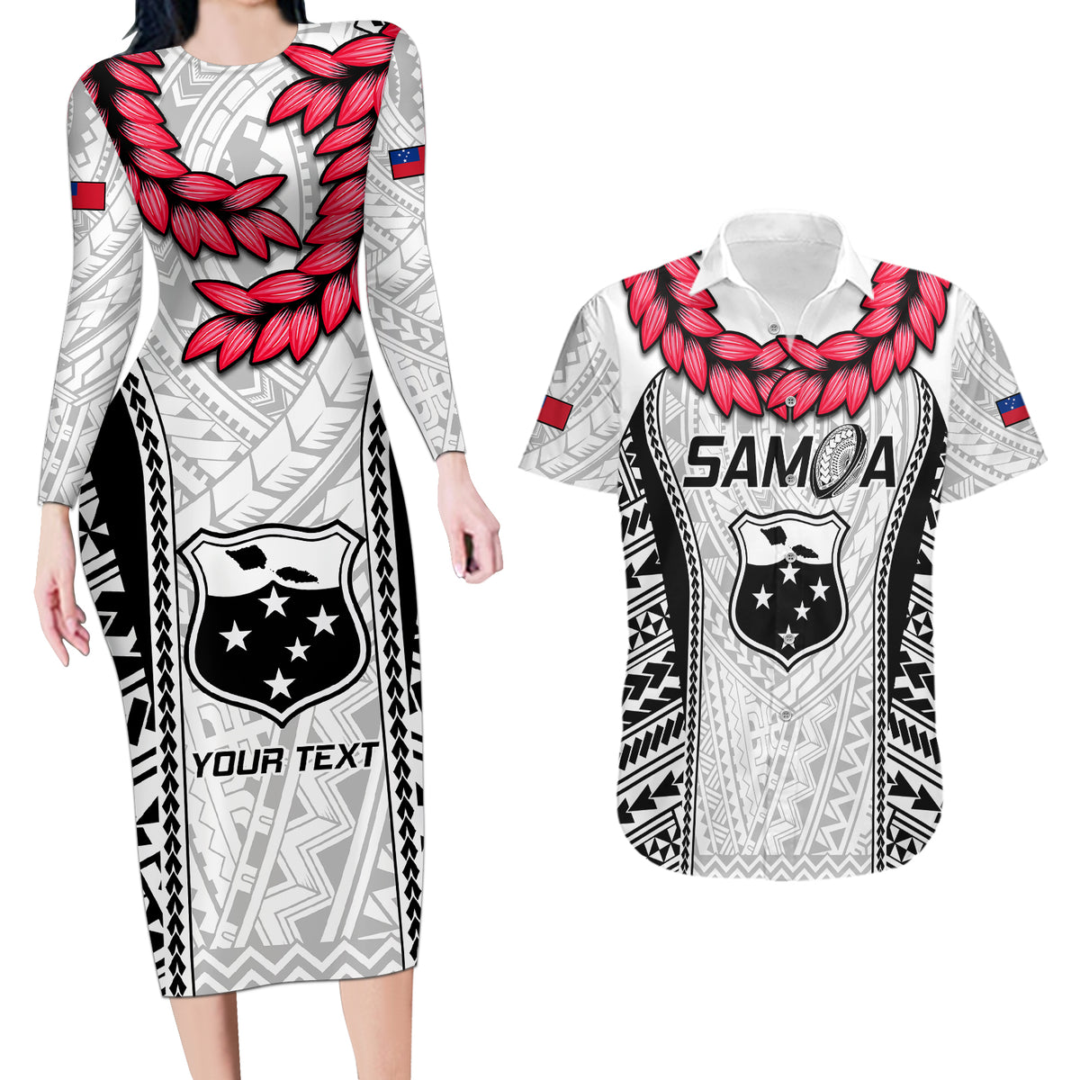 Custom Samoa Rugby Couples Matching Long Sleeve Bodycon Dress and Hawaiian Shirt Go Champions World Cup 2023 Polynesian Unique LT9 - Wonder Print Shop