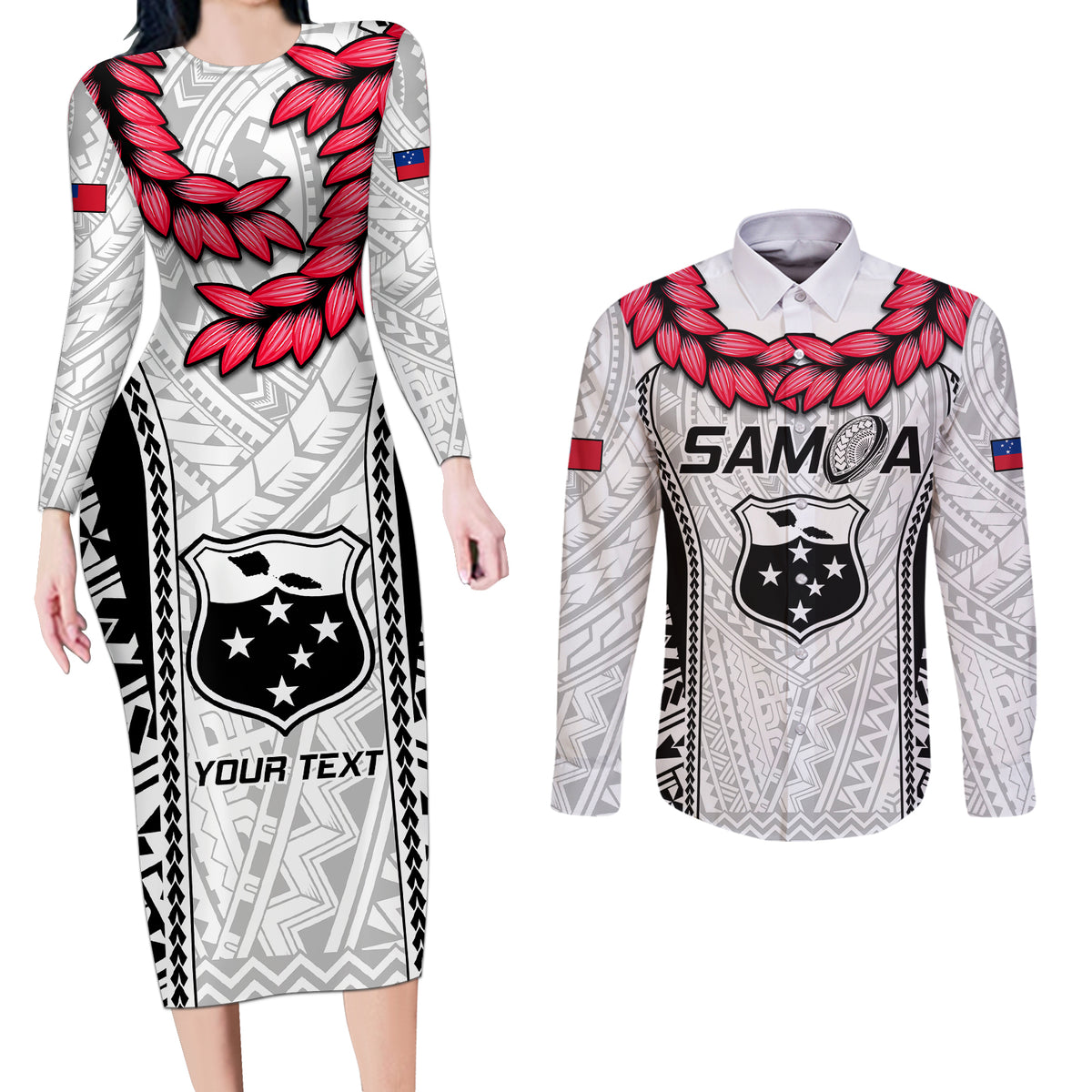 Custom Samoa Rugby Couples Matching Long Sleeve Bodycon Dress and Long Sleeve Button Shirts Go Champions World Cup 2023 Polynesian Unique LT9 - Wonder Print Shop