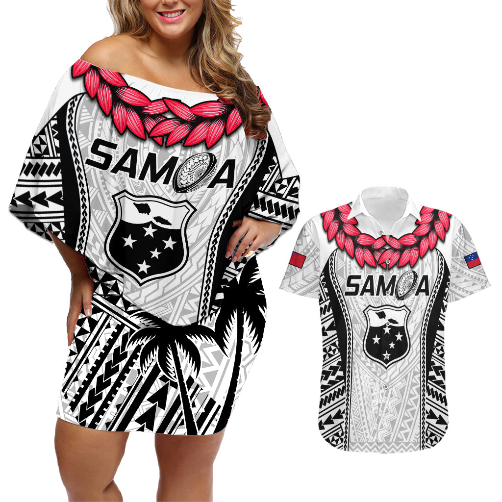 Custom Samoa Rugby Couples Matching Off Shoulder Short Dress and Hawaiian Shirt Go Champions World Cup 2023 Polynesian Unique LT9 - Wonder Print Shop