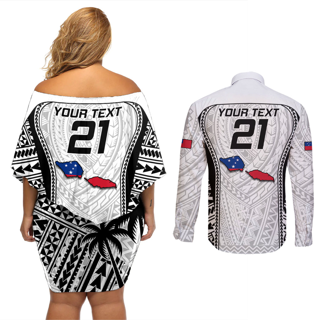 Custom Samoa Rugby Couples Matching Off Shoulder Short Dress and Long Sleeve Button Shirts Go Champions World Cup 2023 Polynesian Unique LT9 - Wonder Print Shop