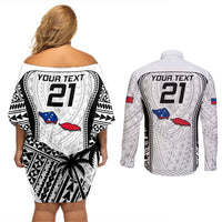 Custom Samoa Rugby Couples Matching Off Shoulder Short Dress and Long Sleeve Button Shirts Go Champions World Cup 2023 Polynesian Unique LT9 - Wonder Print Shop