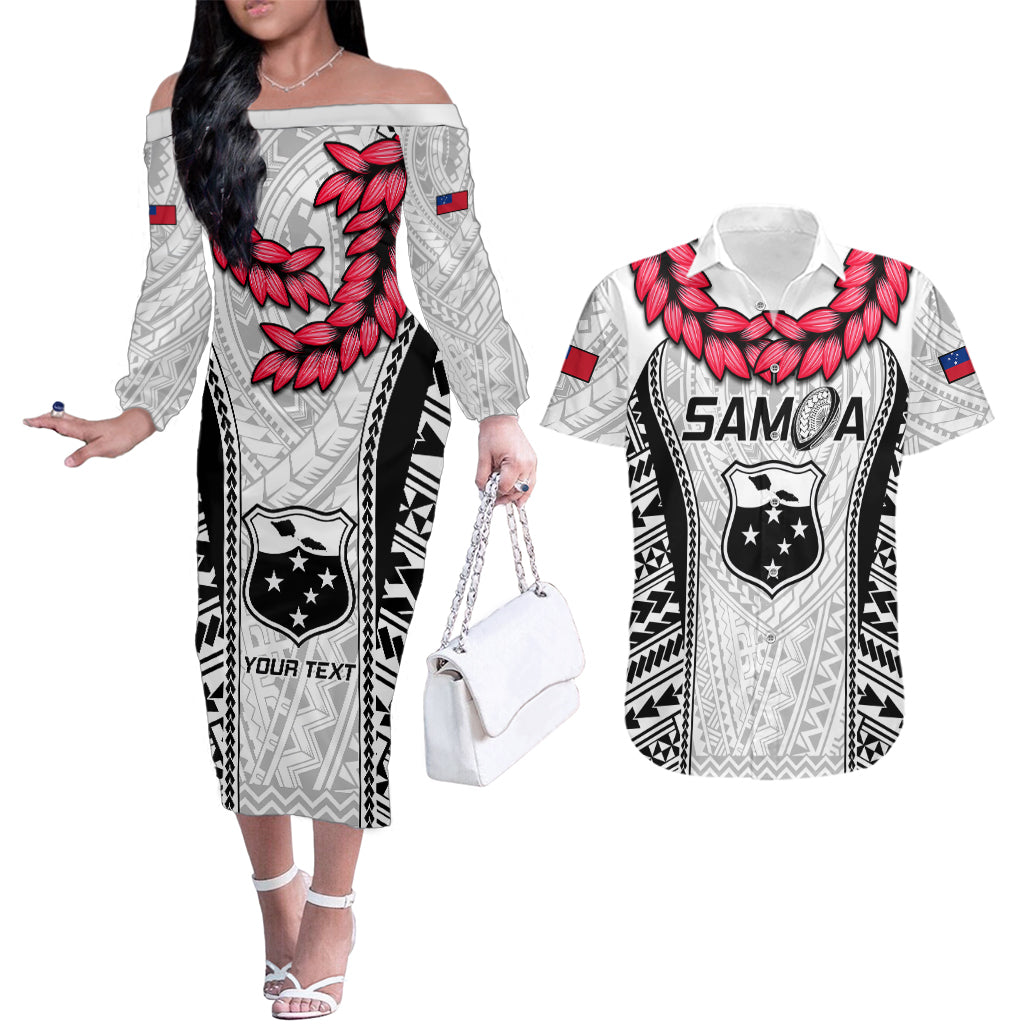 Custom Samoa Rugby Couples Matching Off The Shoulder Long Sleeve Dress and Hawaiian Shirt Go Champions World Cup 2023 Polynesian Unique LT9 - Wonder Print Shop