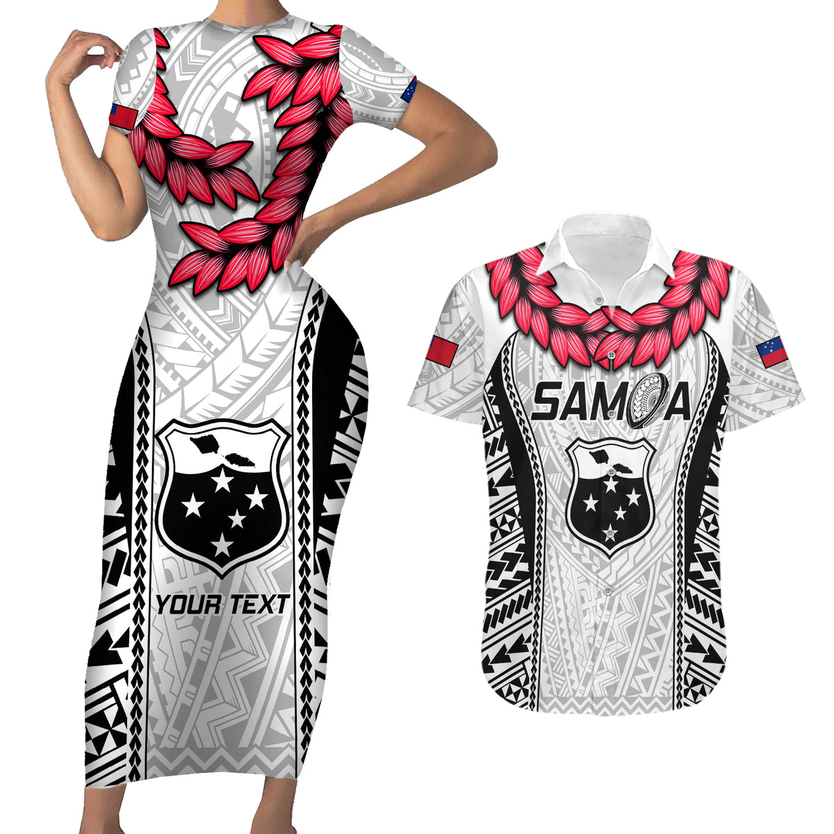 Custom Samoa Rugby Couples Matching Short Sleeve Bodycon Dress and Hawaiian Shirt Go Champions World Cup 2023 Polynesian Unique LT9 - Wonder Print Shop
