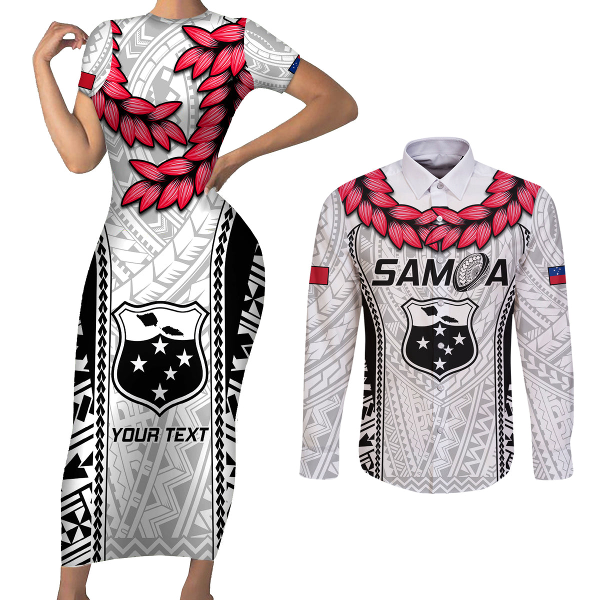 Custom Samoa Rugby Couples Matching Short Sleeve Bodycon Dress and Long Sleeve Button Shirts Go Champions World Cup 2023 Polynesian Unique LT9 - Wonder Print Shop