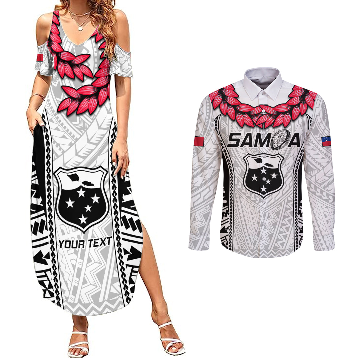 Custom Samoa Rugby Couples Matching Summer Maxi Dress and Long Sleeve Button Shirts Go Champions World Cup 2023 Polynesian Unique LT9 - Wonder Print Shop