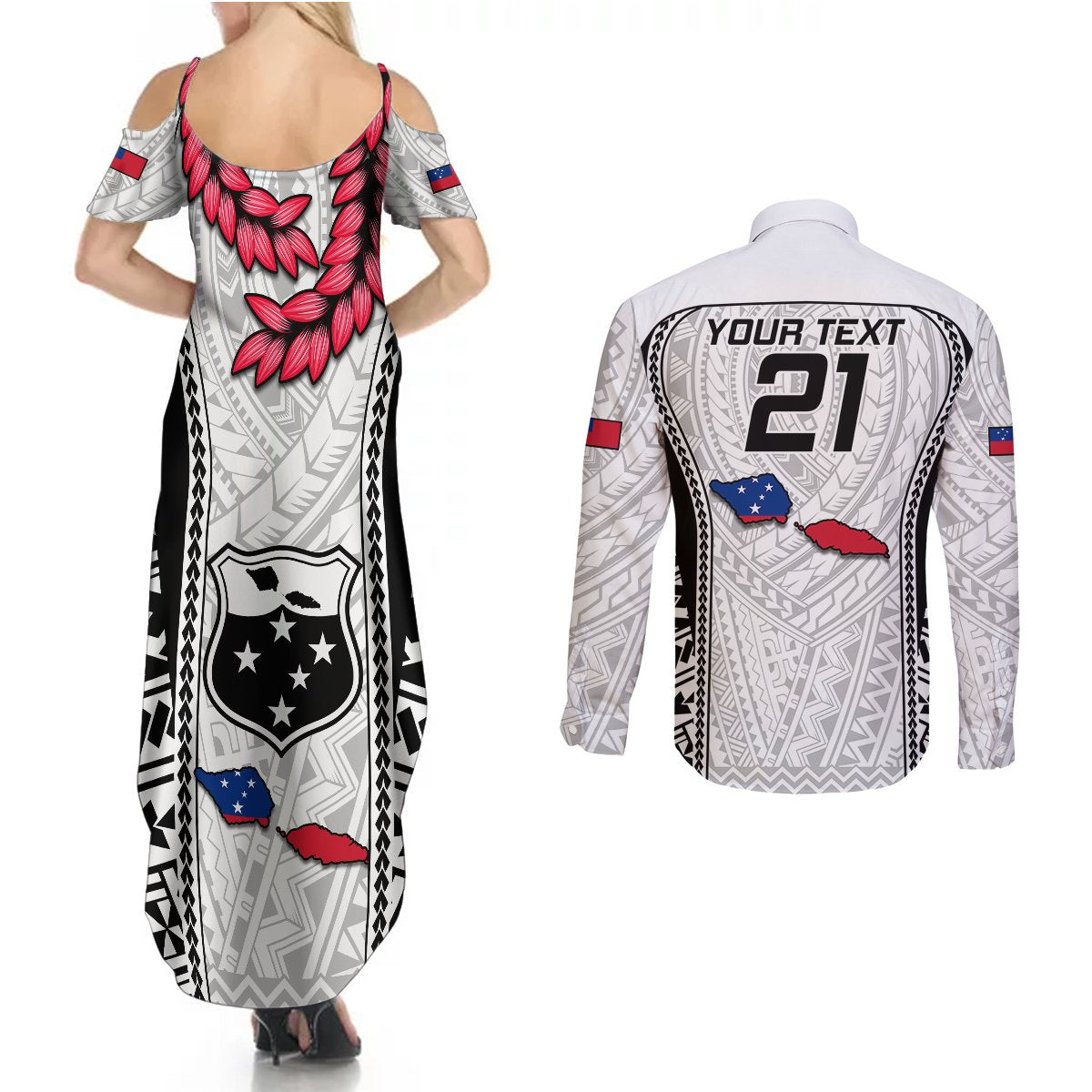 Custom Samoa Rugby Couples Matching Summer Maxi Dress and Long Sleeve Button Shirts Go Champions World Cup 2023 Polynesian Unique LT9 - Wonder Print Shop