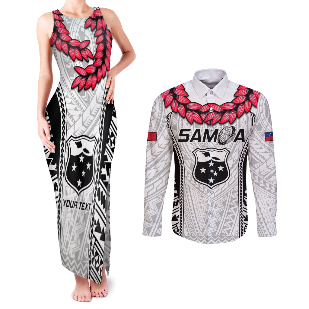 Custom Samoa Rugby Couples Matching Tank Maxi Dress and Long Sleeve Button Shirts Go Champions World Cup 2023 Polynesian Unique LT9 - Wonder Print Shop