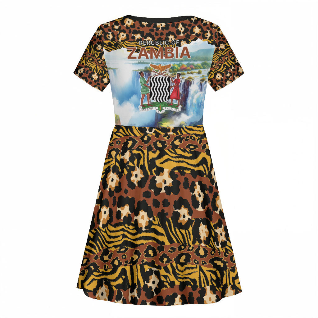 Zambian Heritage Independence 1964 Kid Short Sleeve Dress Traditional African Seamless Pattern