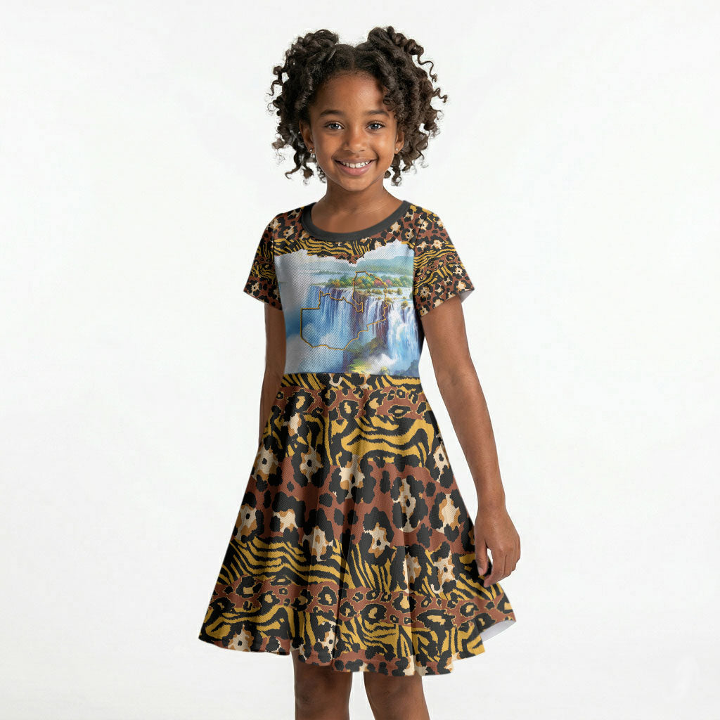 Zambian Heritage Independence 1964 Kid Short Sleeve Dress Traditional African Seamless Pattern
