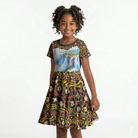 Zambian Heritage Independence 1964 Kid Short Sleeve Dress Traditional African Seamless Pattern