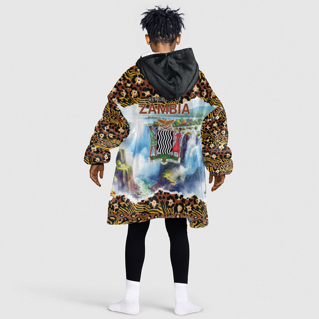 Zambian Heritage Independence 1964 Kid Wearable Blanket Hoodie Traditional African Seamless Pattern