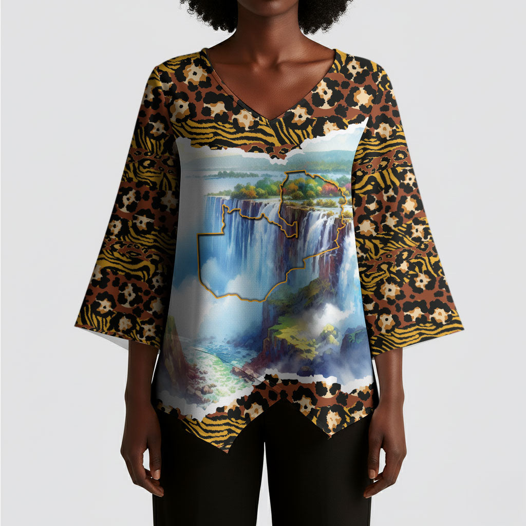 Zambian Heritage Independence 1964 Kimono Sleeve Blouse Traditional African Seamless Pattern