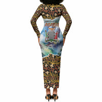 Zambian Heritage Independence 1964 Long Sleeve Bodycon Dress Traditional African Seamless Pattern