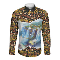 Zambian Heritage Independence 1964 Long Sleeve Button Shirt Traditional African Seamless Pattern