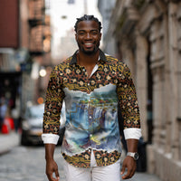 Zambian Heritage Independence 1964 Long Sleeve Button Shirt Traditional African Seamless Pattern