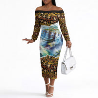 Zambian Heritage Independence 1964 Off The Shoulder Long Sleeve Dress Traditional African Seamless Pattern