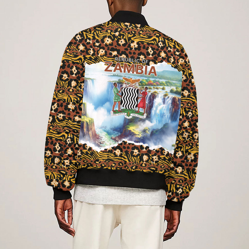 Zambian Heritage Independence 1964 Sleeve Zip Bomber Jacket Traditional African Seamless Pattern