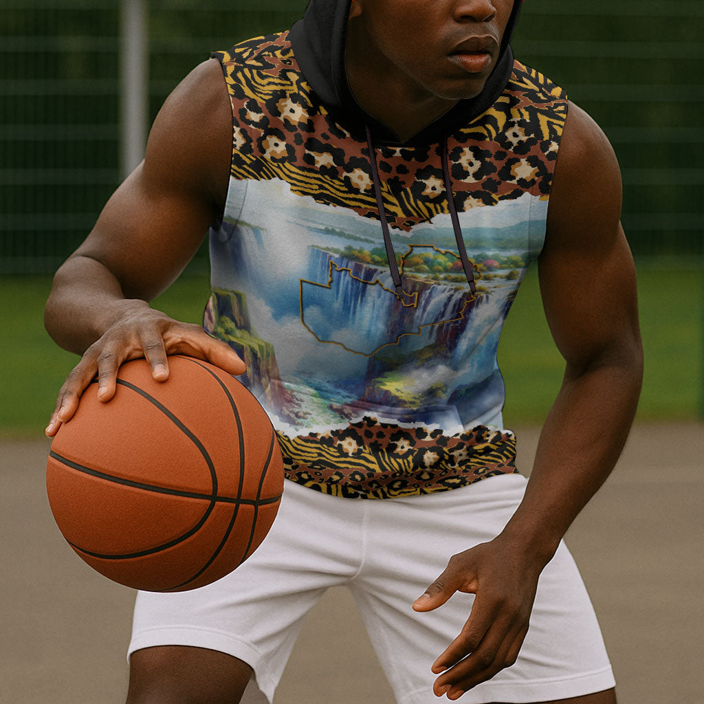 Zambian Heritage Independence 1964 Sleeveless Hoodie Traditional African Seamless Pattern