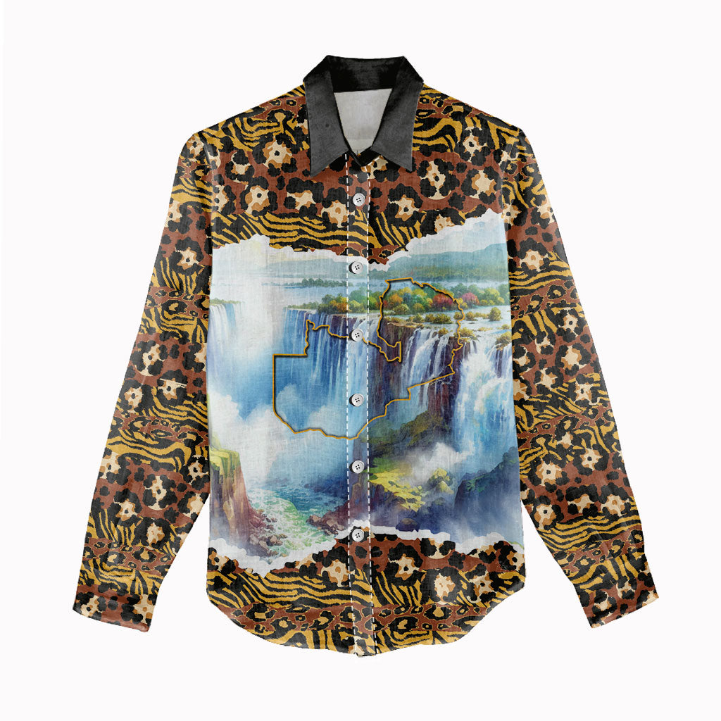 Zambian Heritage Independence 1964 Women Casual Shirt Traditional African Seamless Pattern