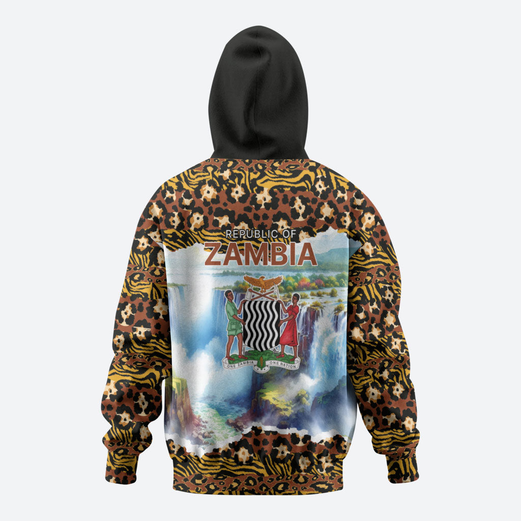 Zambian Heritage Independence 1964 Zip Hoodie Traditional African Seamless Pattern