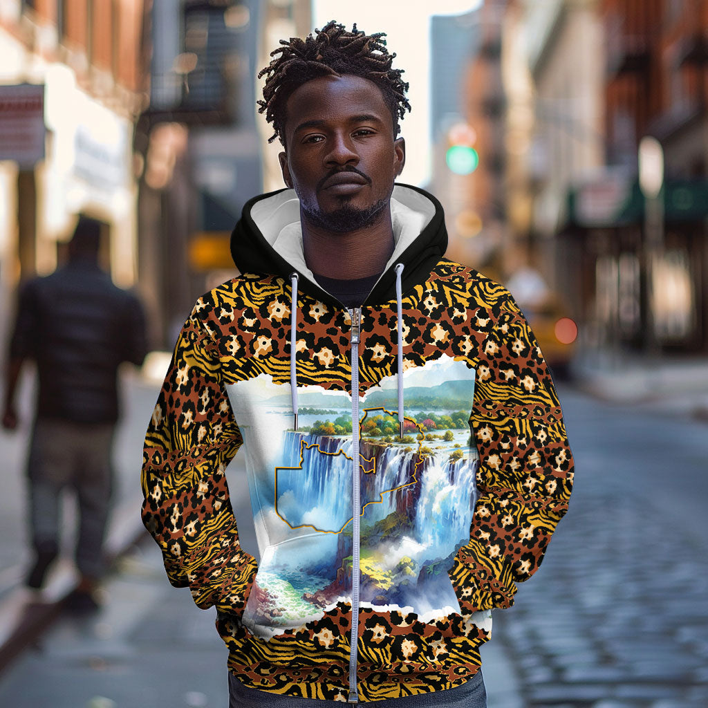 Zambian Heritage Independence 1964 Zip Hoodie Traditional African Seamless Pattern