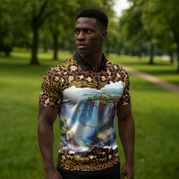 Zambian Heritage Independence 1964 Zipper Polo Shirt Traditional African Seamless Pattern