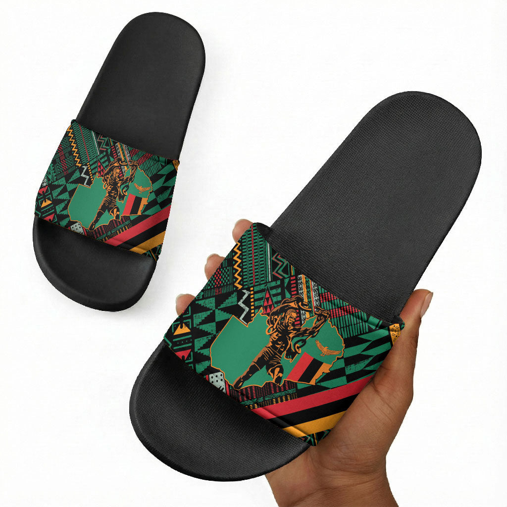 Zambia Victoria Falls Slide Sandals Indigenous Wild Animal Skins Tribal Patchwork