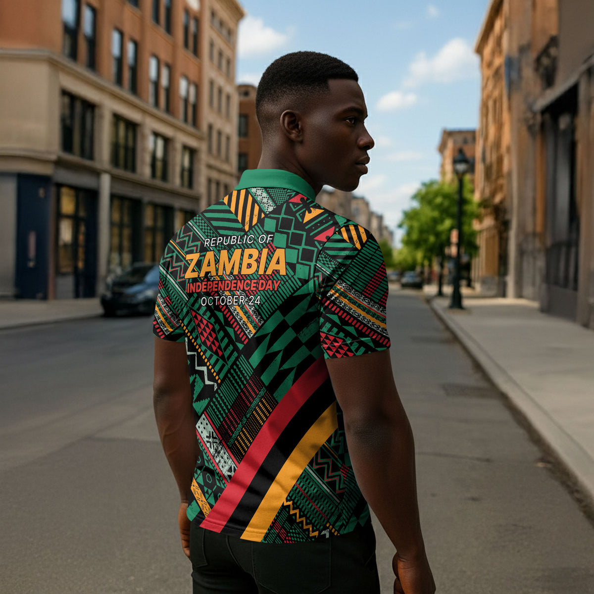 Zambia Victoria Falls Zipper Polo Shirt Indigenous Wild Animal Skins Tribal Patchwork