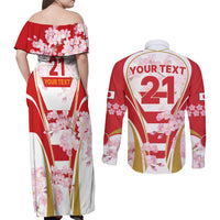 Custom Japan Rugby Couples Matching Off Shoulder Maxi Dress and Long Sleeve Button Shirts World Cup 2023 Go Brave Blossoms Sporty Style LT9 - Wonder Print Shop