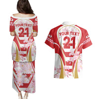 Custom Japan Rugby Couples Matching Puletasi Dress and Hawaiian Shirt World Cup 2023 Go Brave Blossoms Sporty Style LT9 - Wonder Print Shop