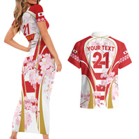 Custom Japan Rugby Couples Matching Short Sleeve Bodycon Dress and Hawaiian Shirt World Cup 2023 Go Brave Blossoms Sporty Style LT9 - Wonder Print Shop