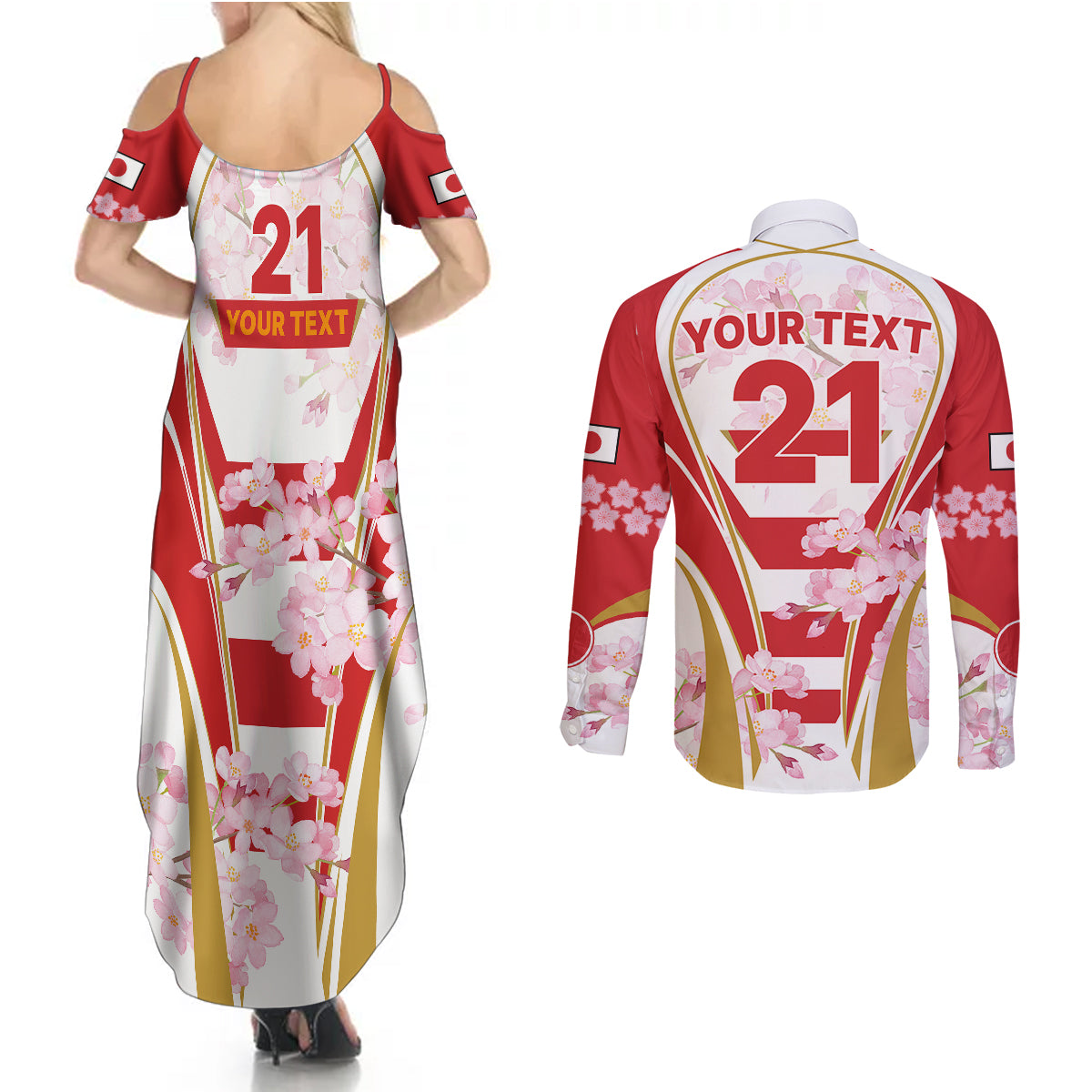 Custom Japan Rugby Couples Matching Summer Maxi Dress and Long Sleeve Button Shirts World Cup 2023 Go Brave Blossoms Sporty Style LT9 - Wonder Print Shop