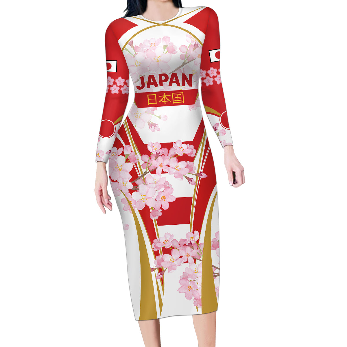 Custom Japan Rugby Family Matching Long Sleeve Bodycon Dress and Hawaiian Shirt World Cup 2023 Go Brave Blossoms Sporty Style LT9 - Wonder Print Shop