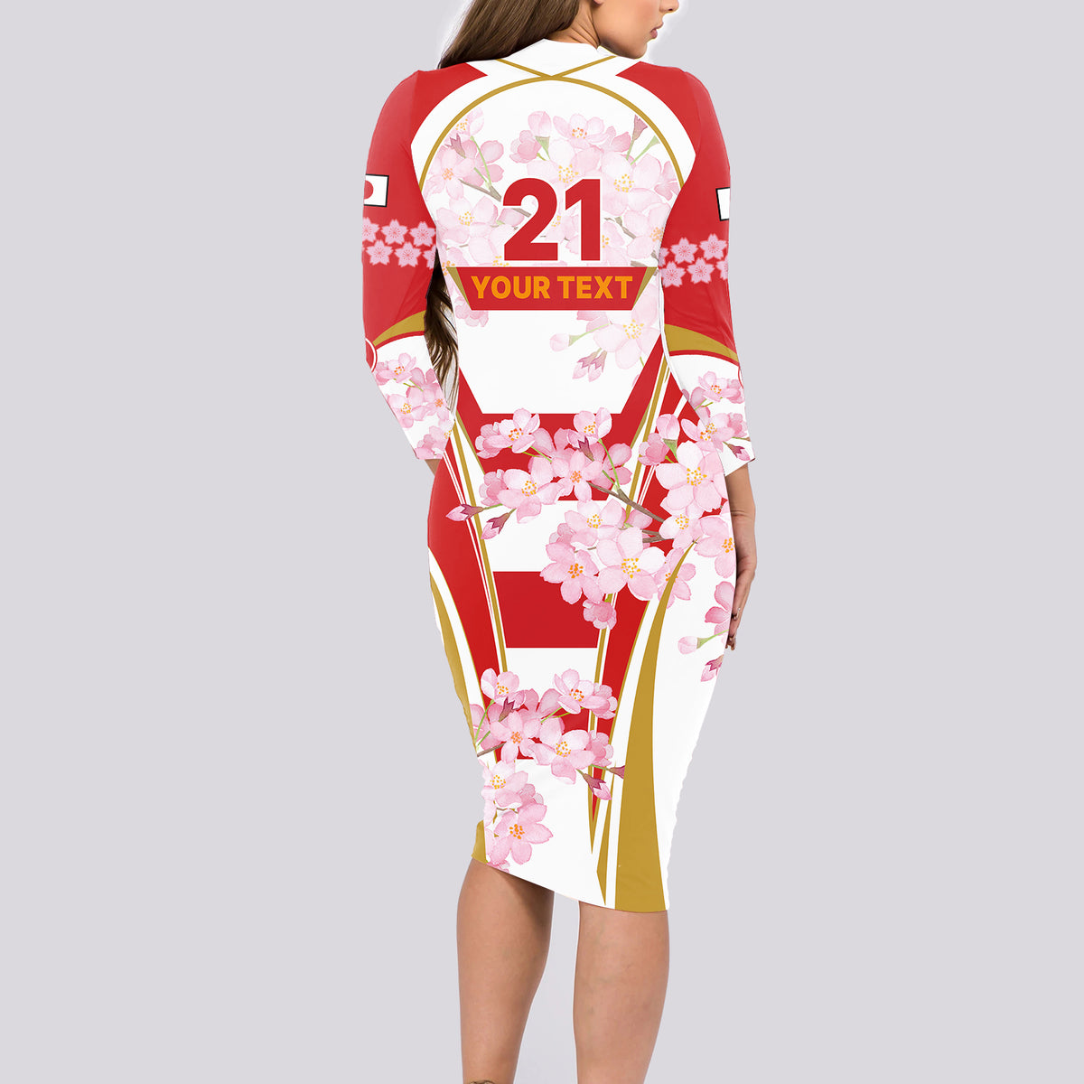 Custom Japan Rugby Long Sleeve Bodycon Dress World Cup 2023 Go Brave Blossoms Sporty Style - Wonder Print Shop