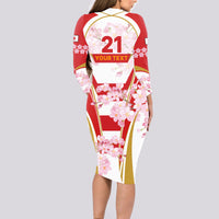 Custom Japan Rugby Long Sleeve Bodycon Dress World Cup 2023 Go Brave Blossoms Sporty Style - Wonder Print Shop
