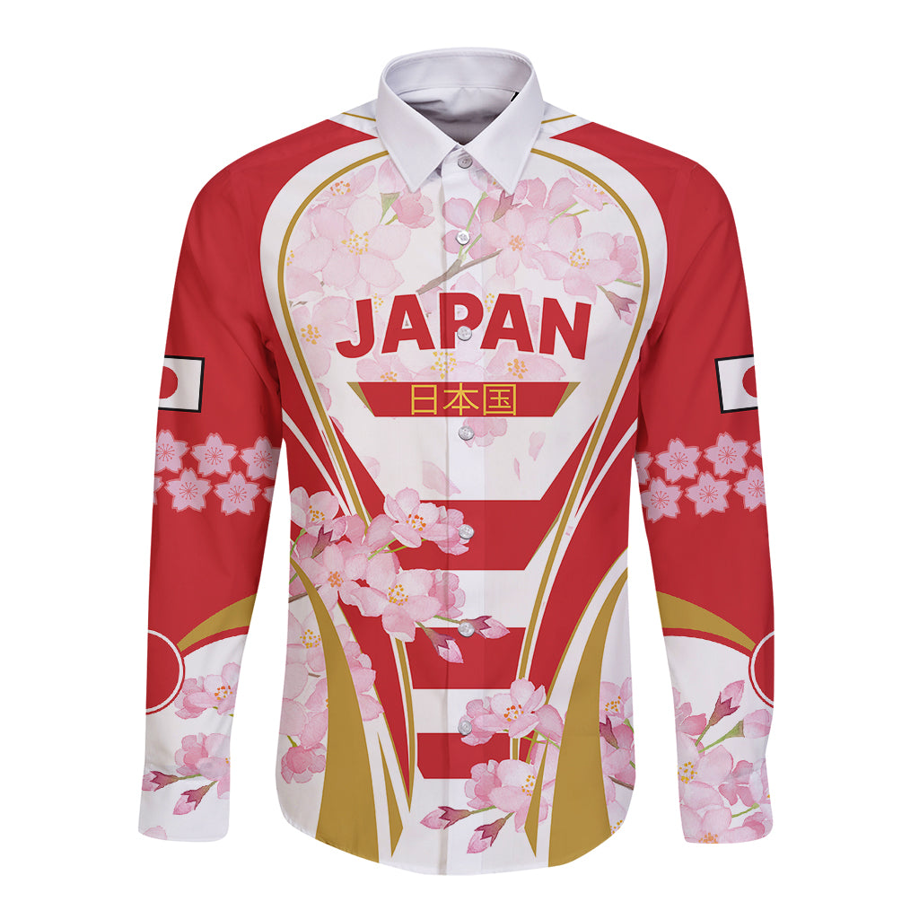 Custom Japan Rugby Long Sleeve Button Shirt World Cup 2023 Go Brave Blossoms Sporty Style - Wonder Print Shop