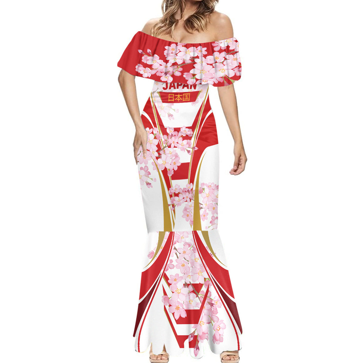 Custom Japan Rugby Mermaid Dress World Cup 2023 Go Brave Blossoms Sporty Style - Wonder Print Shop