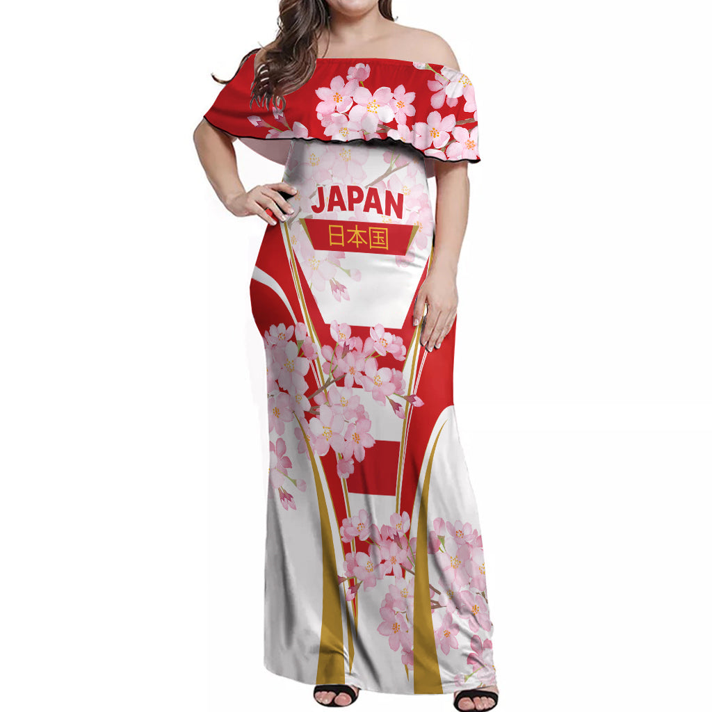 Custom Japan Rugby Off Shoulder Maxi Dress World Cup 2023 Go Brave Blossoms Sporty Style - Wonder Print Shop