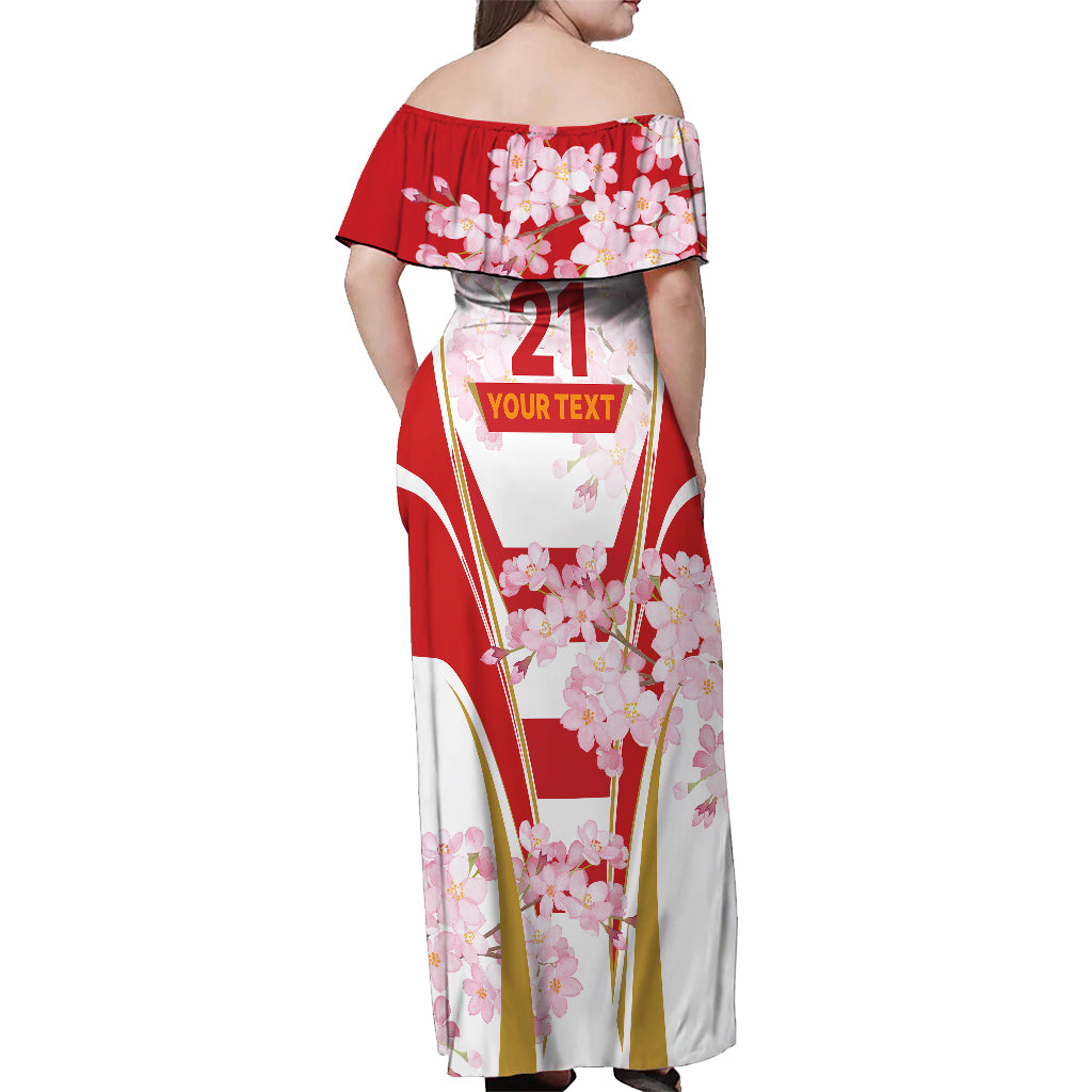 Custom Japan Rugby Off Shoulder Maxi Dress World Cup 2023 Go Brave Blossoms Sporty Style - Wonder Print Shop