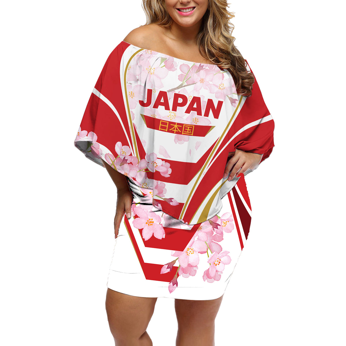 Custom Japan Rugby Off Shoulder Short Dress World Cup 2023 Go Brave Blossoms Sporty Style - Wonder Print Shop