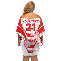 Custom Japan Rugby Off Shoulder Short Dress World Cup 2023 Go Brave Blossoms Sporty Style - Wonder Print Shop