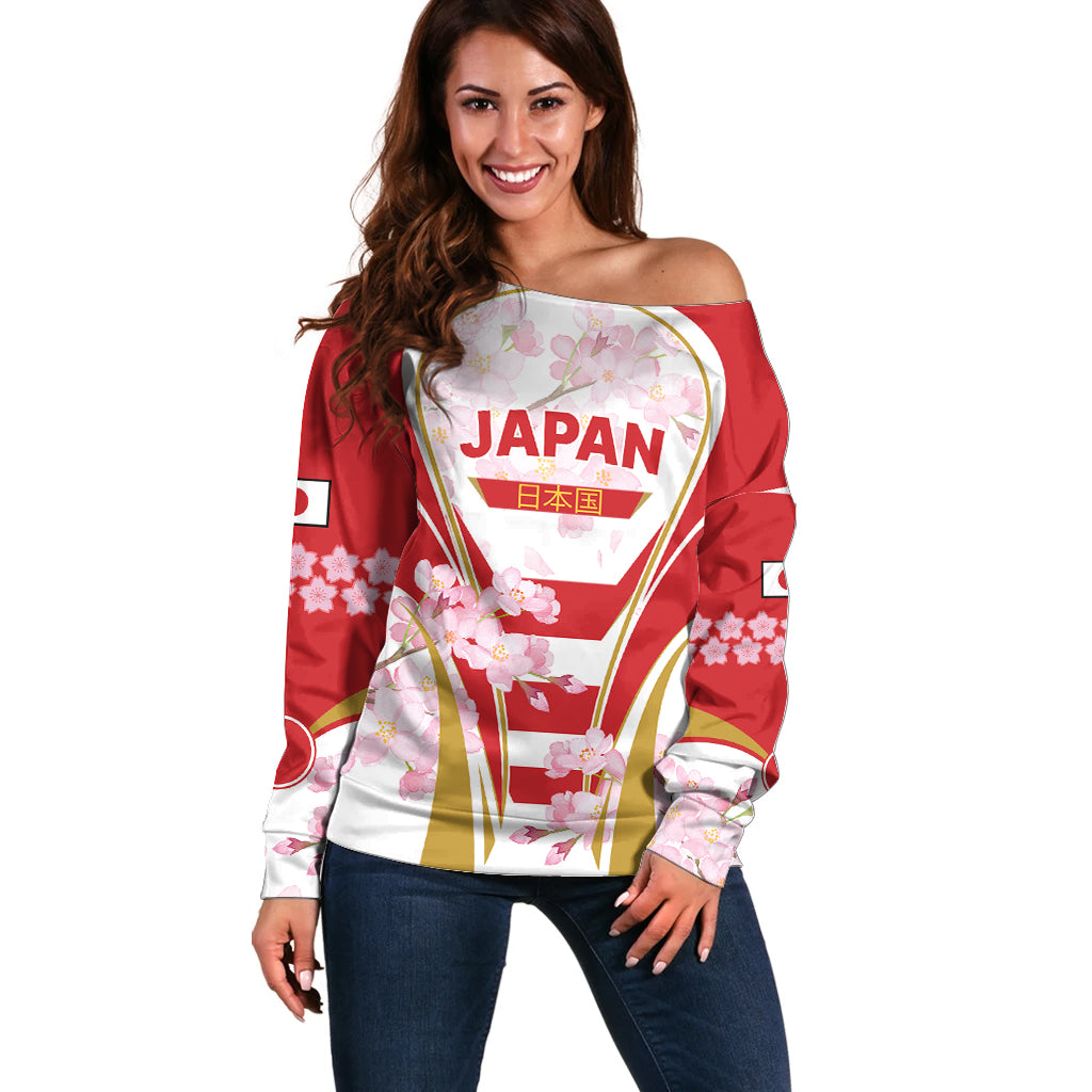 Custom Japan Rugby Off Shoulder Sweater World Cup 2023 Go Brave Blossoms Sporty Style - Wonder Print Shop