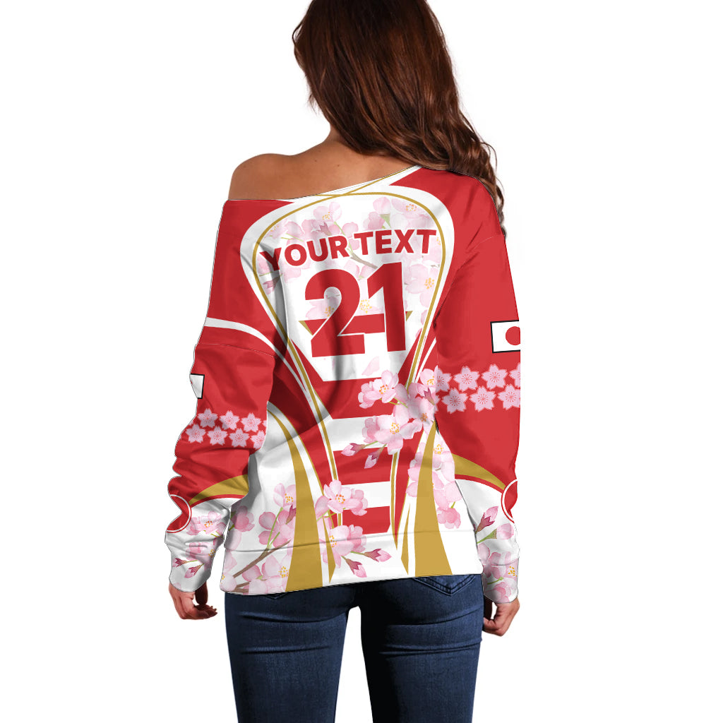 Custom Japan Rugby Off Shoulder Sweater World Cup 2023 Go Brave Blossoms Sporty Style - Wonder Print Shop