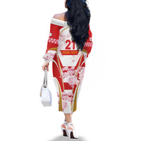 Custom Japan Rugby Off The Shoulder Long Sleeve Dress World Cup 2023 Go Brave Blossoms Sporty Style - Wonder Print Shop