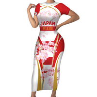 Custom Japan Rugby Short Sleeve Bodycon Dress World Cup 2023 Go Brave Blossoms Sporty Style - Wonder Print Shop
