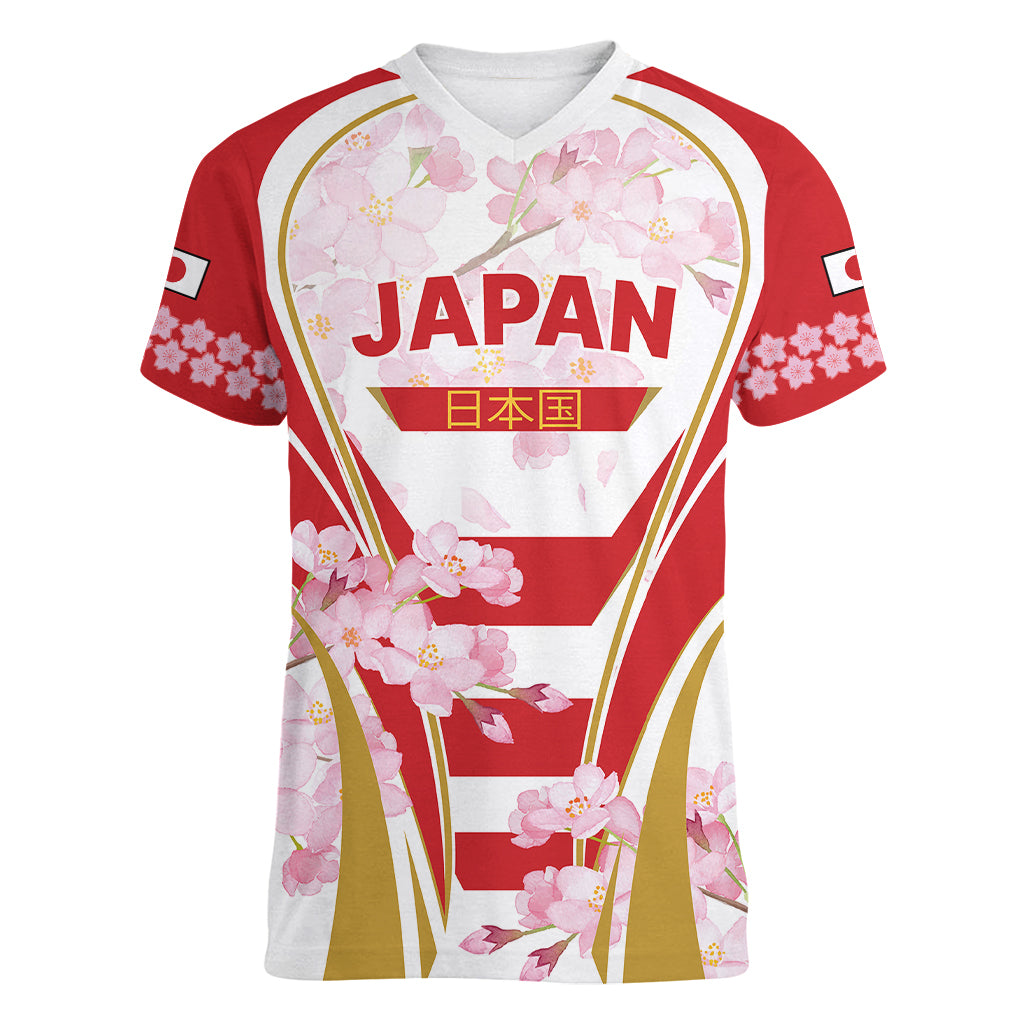 Custom Japan Rugby Women V Neck T Shirt World Cup 2023 Go Brave Blossoms Sporty Style - Wonder Print Shop