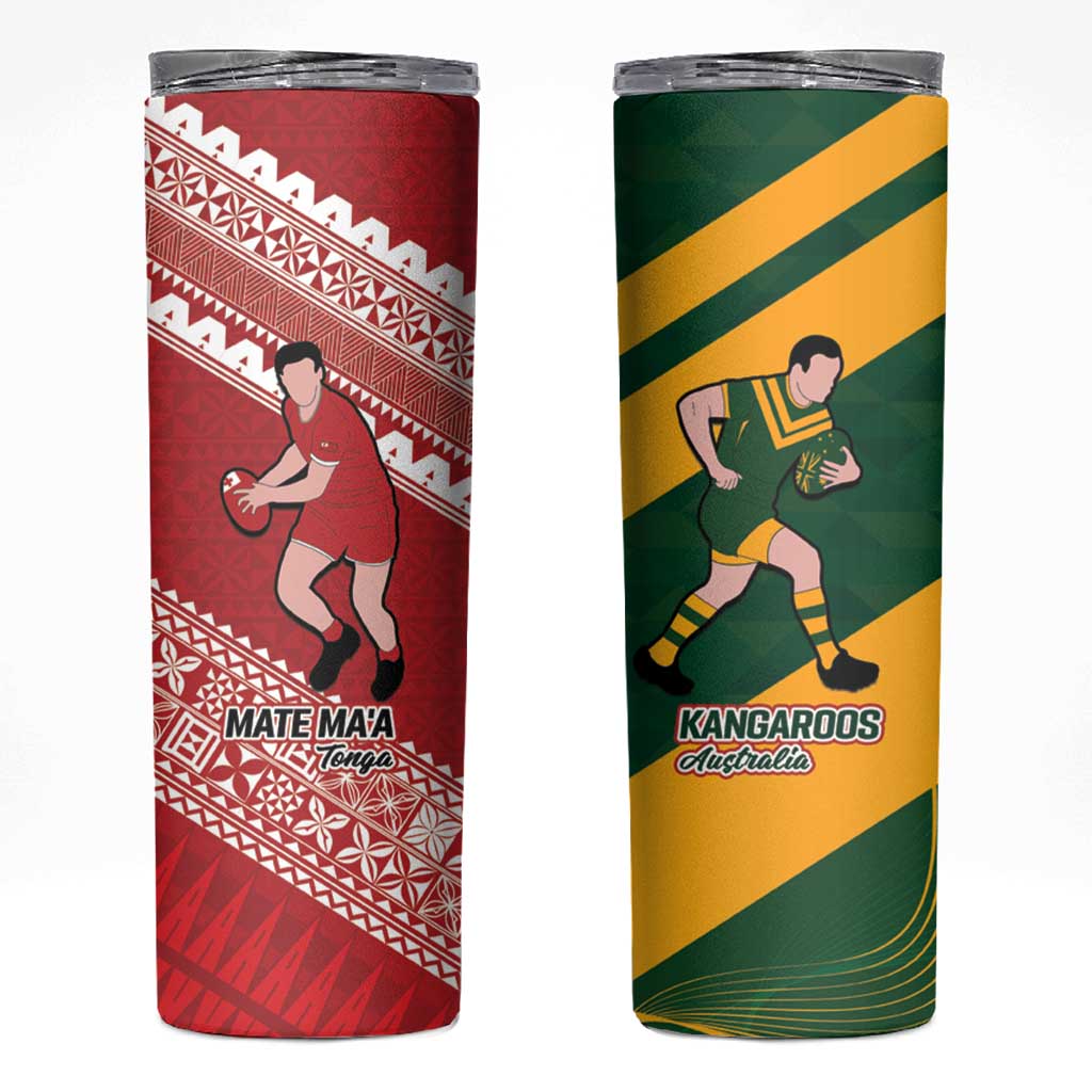 Australia-Tonga Rugby Pacific Custom Skinny Tumbler The Kangaroos and Mate Ma'a Tonga - Wonder Print Shop