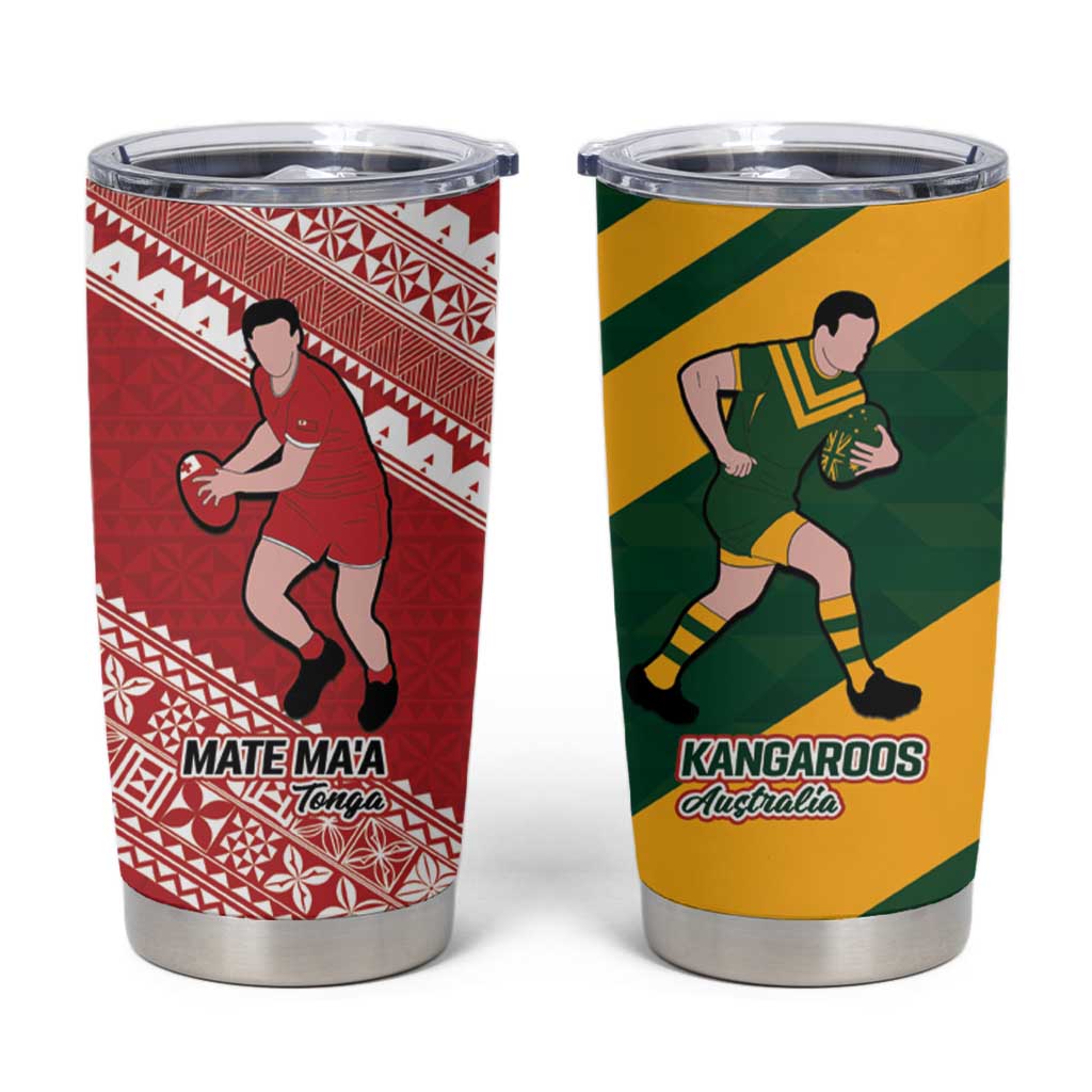 Australia-Tonga Rugby Pacific Custom Tumbler Cup The Kangaroos and Mate Ma'a Tonga - Wonder Print Shop